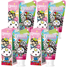 QRIOUS 奇瑞斯 雙效紫錐菊護齒膏，含單氟磷酸鈉1000ppm，可吞嚥配方，無人工防腐劑、色素和香料, 蜜蜜粉草莓, 款式隨機, 60g, 4條