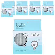 PUKU 藍色企鵝 日本極細軸棉棒 細緻雙棉頭設計 單隻獨立包裝, 100支, 6盒