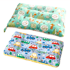 純棉可水洗兒童荳荳枕頭 2入組, 43 x 28 x 6cm, 卡通汽車 + 童話森林 藍色 + 綠色