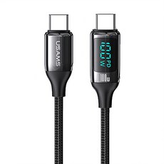 USAMS 優勝仕 Type-C-Type-C 數顯快充線 100W, 黑色, 1條, 1.2m
