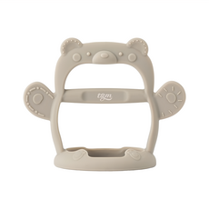 tgm 不吃手白金矽膠穿握固齒器，100%白金矽膠，KC安全認證，不含雙酚A, 附衛生收納盒, 手環套型設計, Teether only, 咖熊, 1個