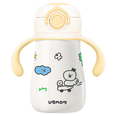 UBMOM 不銹鋼彈蓋式吸管杯, 黃色, 260ml, 寶寶學飲杯, 1個