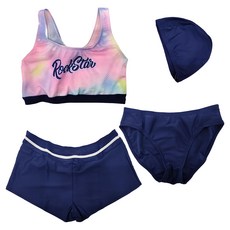 Summer love 夏之戀 女款四件式泳衣組 C23722, 深藍色 + 粉色