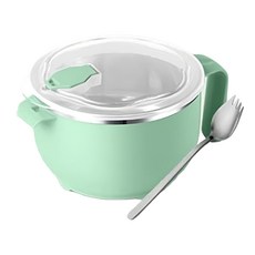 304不鏽鋼帶叉匙泡麵碗 1200ml大容量, 蘋果綠, 1個