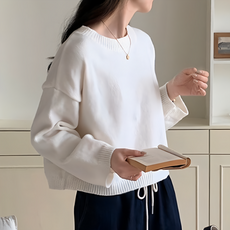 奶茶系短版毛衣 柔軟, 肩寬57cm 胸寬54cm 全長47cm 袖長42cm, 白, 1件