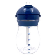 OXO tot 寶寶啾吸管杯 - 海軍藍, 弧形瓶身設計, 不易潑濺鴨嘴吸口, 透明杯身印有測量刻度, 1個, 250ml