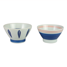 石丸波佐見燒 線染夫妻碗, 藍葉, 2個