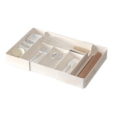 PET廚房抽屜餐具食材收納盒 4格 大 白色 整潔收納, 1個