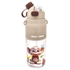 雙飲彈跳旋轉蓋兒童水壺 咖色 1L, 1個