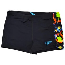 Speedo 男孩 運動四角泳褲 Digital, 7-8, 黑