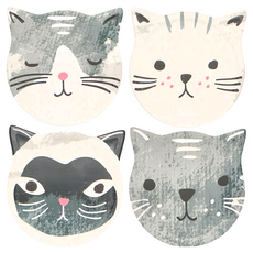 Now Designs 石陶吸水杯墊4入(貓咪) 石陶材質, 11 x 10.5 x 0.7cm, 1組
