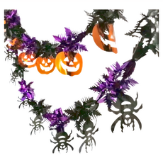摩達客 萬聖節派對裝飾拉旗串旗掛飾組 錫箔 每條2.3米, 紫黑蜘蛛 + 亮橘南瓜, 1組