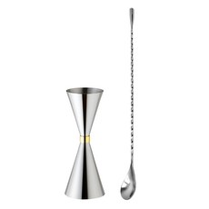 goodliving 雞尾酒金環量酒器 30毫升/45毫升 + 吧匙 30公分 套組, 金色 銀色, 1組
