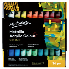 Mont Marte 蒙瑪特 金屬壓克力顏料套組 36色 - 快乾, 耐光, 高光澤, 高品質, 良好覆蓋力, 36ml