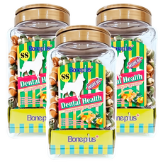 Boneplus 綜合雙色潔牙骨結，能長時間耐咀嚼, 天然乳酪, 牛奶添加, 3桶, 1.1kg