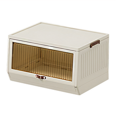 FAmILyLIFE 生活 上掀式可疊加斜口磁吸收納箱 25L, 米白色, 1個