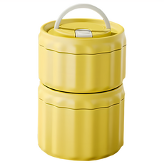 couselect 小南瓜304不鏽鋼雙層保溫飯盒 學生手提便當盒/辦公室午餐盒 可微波爐加熱餐碗 黃色, 1個