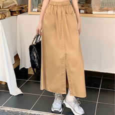 鬆緊 半身裙 工裝長裙 a字裙 前開岔雙口袋