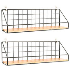 簡約壁掛籃 大號 45CM 鐵製, 黑色 + 原木色, 2個