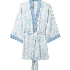 savamunt 賽芙嫚 台灣製蘭精天絲莫代爾開襟綁帶睡袍 綻放藍 女款睡衣, 衣長110cmx衣寬65cm