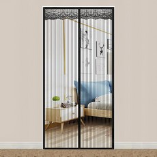 QLZHS 居家靜音防蚊魔術貼磁吸門簾, 條紋黑色