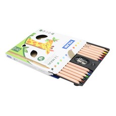 MILAN 學齡前原木三角色鉛筆 附削筆器 160g 12支入, 12色, 1組
