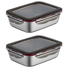 304不鏽鋼長方形趣味保鮮盒, 600ml, 密封防溢, 持久保鮮, 乾濕可收納, 層疊式設計, 2個