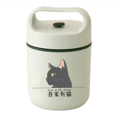 A&R 吾家有貓 304不鏽鋼隨身保溫款早餐杯, 500ml, 14x9cm, 保冰保溫, 綠色, 1個