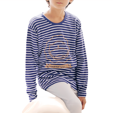 GIAT 吉亞特 兒童條紋磨毛保暖上衣 8371629 圓領款 奶油獅 221g