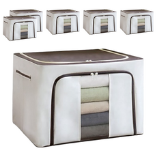 牛津布 衣物棉被鋼架收納箱, 600D材質, 內部鋼架支撐, 厚實耐用, 多功能收納, 大容量設計, 可水洗, 59.5x41.5x39.5cm, 米色, 6個