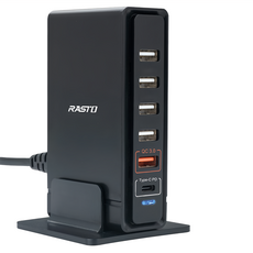 RASTO 40W大功率PD + QC3.0六孔快速充電器 原廠保固, 黑色, 1個