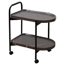 HAPPY LiFE 北歐小推車茶几, 仿大理石黑色, 長60cm*寬40cm*高70cm, 黑色