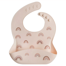 Loulou Lollipop 寬口袋立體矽膠圍兜, 可愛設計圖騰, 防水材質, 四段式扣環, 粉嫩彩虹, 1件