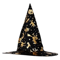 摩達客 12吋燙金南瓜尖頂巫婆帽, 黑色 + 金色, 1個