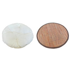 天然蒲草貓貓大碗公 柔軟麻糬棉墊 + 編織竹涼蓆, 白色 + 棕色, 1個