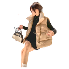 FYYZ 拉鍊鋪棉羽絨背心 L 號, 卡其