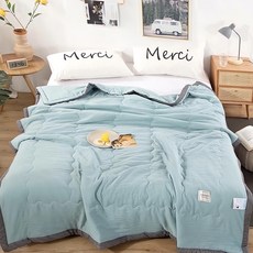 日系舒柔棉涼被 純色冷氣鋪棉兩用被 居家必備, 松石綠, 單人(200 x 140cm)