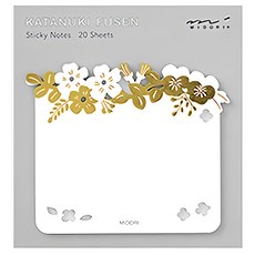 日本 MIDORI 造型便條貼 19083, 金箔花卉 白色, 20張, 1本