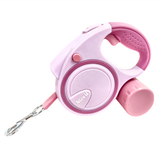 Nice u 毛樂趣 LED寵物自動伸縮牽引繩, 粉色, 5m, 1條