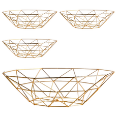 好物良品 三角形織紋矮款 金屬鏤空收納置物網籃-客廳裝飾 零食水果籃 -白色/黑色/亮金色/玫瑰金, 26 x 9.5cm, 4個