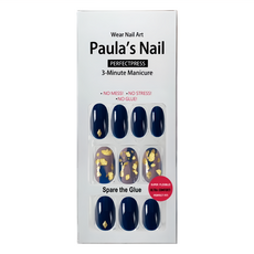 Paula's Nail 寶拉美甲 美甲貼 Set 30片 免膠水 超彈性 完美貼合, 午夜藍塔, 1組