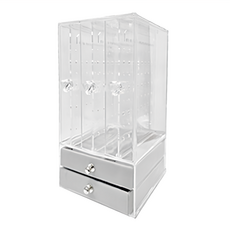 飾品收納盒 壓克力耳環展示盒 三抽 + 兩絨盒, 13 x 13 x 24.5cm, 透明色, 1組