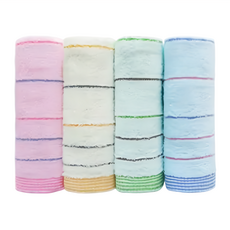 OK-PO-LO 好馬牌 單線條毛巾 100%純棉 33cm x 76cm 台灣製, 黃色 + 綠色 + 藍色 + 粉色, 1組