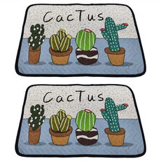 BonBon naturel 拼布止滑踏墊 Set 2 地墊, 40 x 60cm, 白底仙人掌