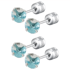 耀眼美人 八十分閃耀雙鋯石鑽醫療鋼不銹鋼耳環 2組 前後雙鋯石耳環, 淺水藍