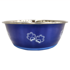 Durapet 不銹鋼防滑碗，帶爪印圖案, 漾藍色, 1個