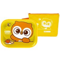 Edison 愛迪生 Friends系列不鏽鋼餐盤套組 韓國製304不鏽鋼, 黃色, 不鏽鋼分隔餐盤1入 + 便當蓋1入 + 餐具收納盒1入 + 便當袋1入, 1組