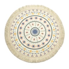 蕉蕉購物 波西米亞棉質流蘇桌墊, 白色格紋, 1個, 16 x 16 x 0.2 cm