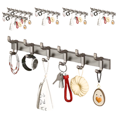 拍平方 太空鋁活動6勾排鉤 浴室/廚房適用 無痕黏貼/螺絲鑽孔安裝, 槍灰色, 6個