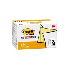 3M Post-it 利貼 可再貼備環保經濟包便條紙 654L, 黃色, 1盒, 100張